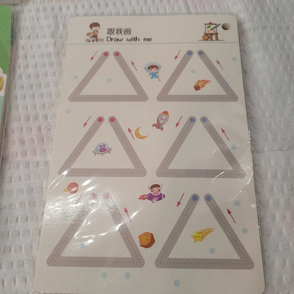 Kids Tracing Practice Set 4 Packs Dry Erase Alphabet Shapes Writing Card Ages 3+